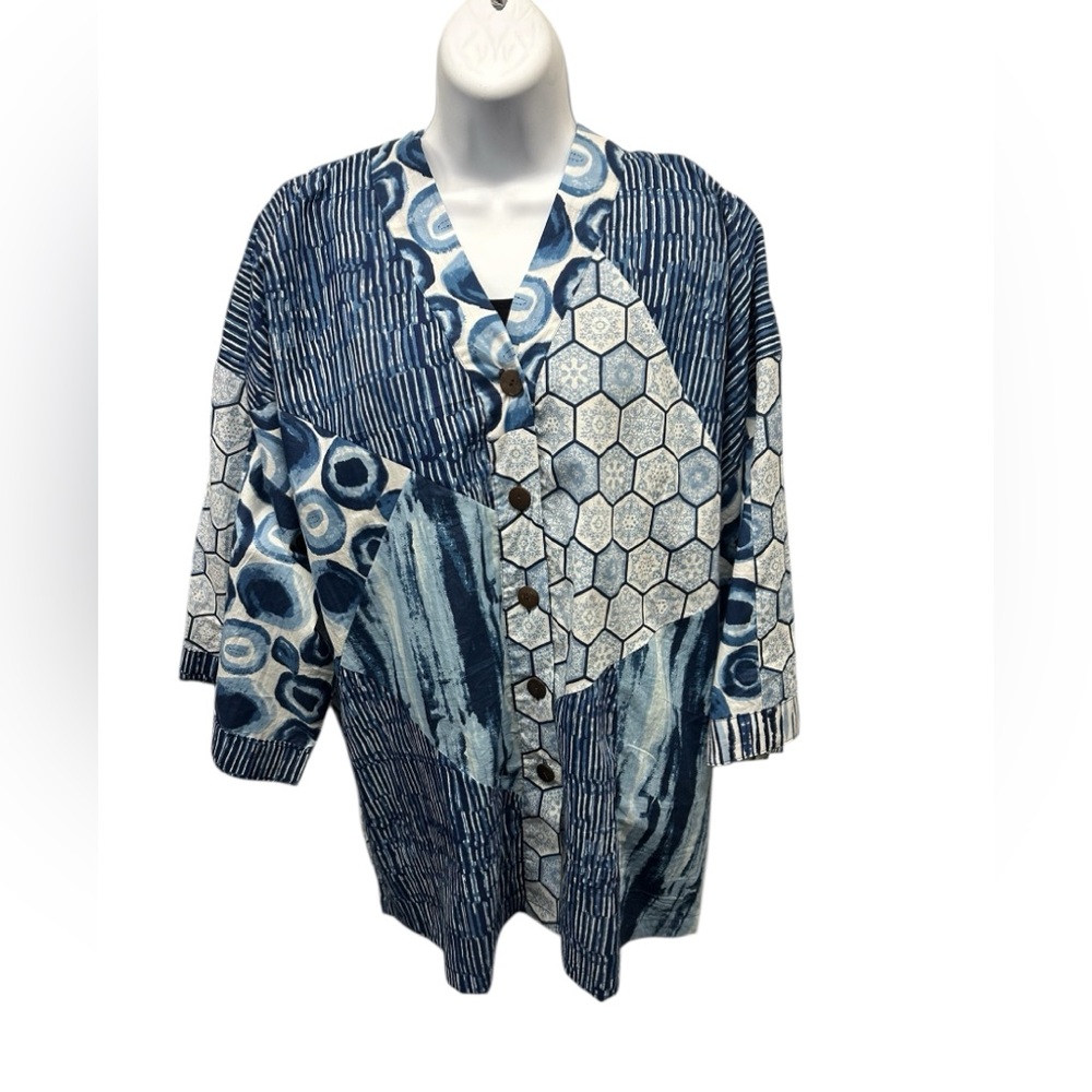 Sacred Threads Blue and White Patterned Jacket NWT - image 1